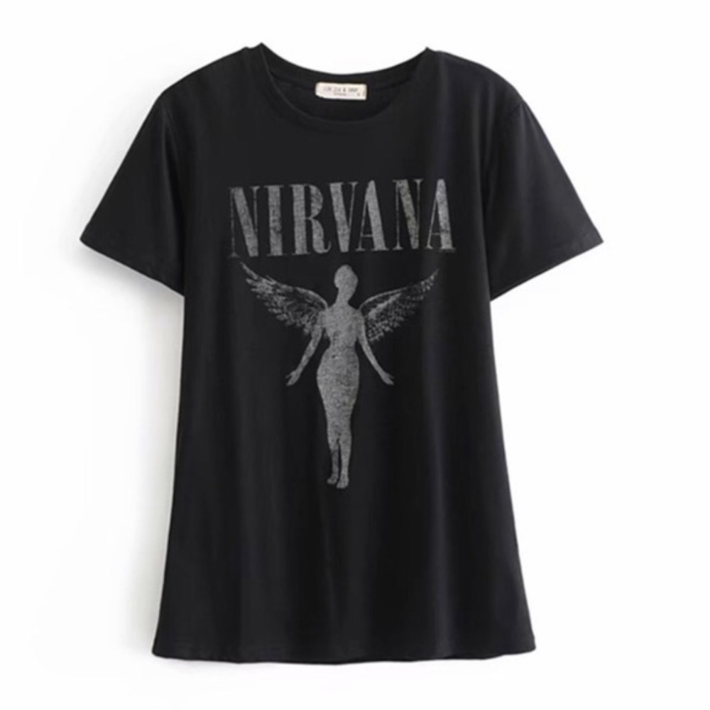 SOLD OUT Black Nirvana Angel Tour Concert Vintage Shirt - Picture 2 of 4